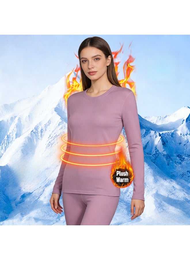 طقم ملابس داخلية نسائية حرارية، يتكون من قميص طويل الأكمام مبطن بالفليس وسروال مطابق. يتضمن طقم بيجامة مبطن بالصوف، مناسب للارتداء اليومي والأنشطة الخارجية مثل الجري والعمل والتزلج والمشي لمسافات طويلة والمشي. - Image 1